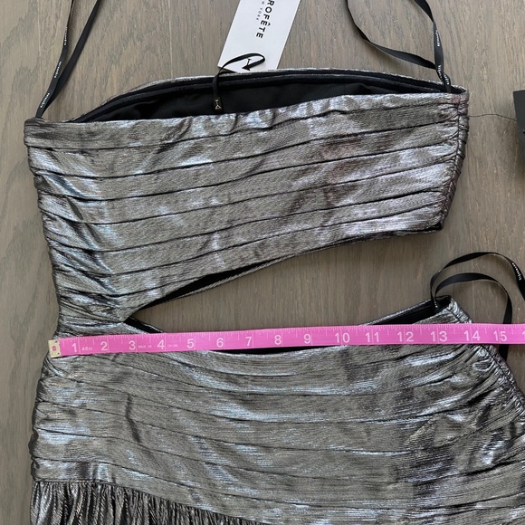 Retrofete KENNA Gunmetal Silver Metallic Lame Maxi Dress Strapless Cut Out NWT - Picture 11 of 14